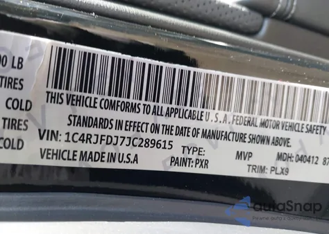 2018 Jeep Grand Cherokee Trackhawk 4X4 из США, поврежденный, VIN 1C4RJFN99JC316351